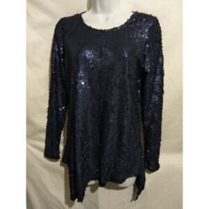 NWT Lynn Ritchie Silver Size XS Long Sleeved Midnight Blue Sequin Tunic Top